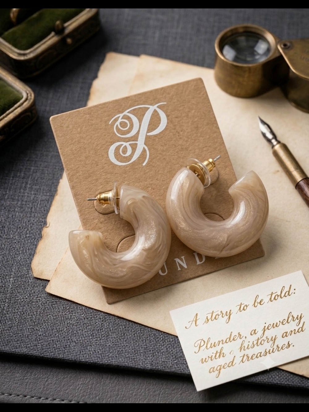 Plunder Marbled Cream Hoop Earrings